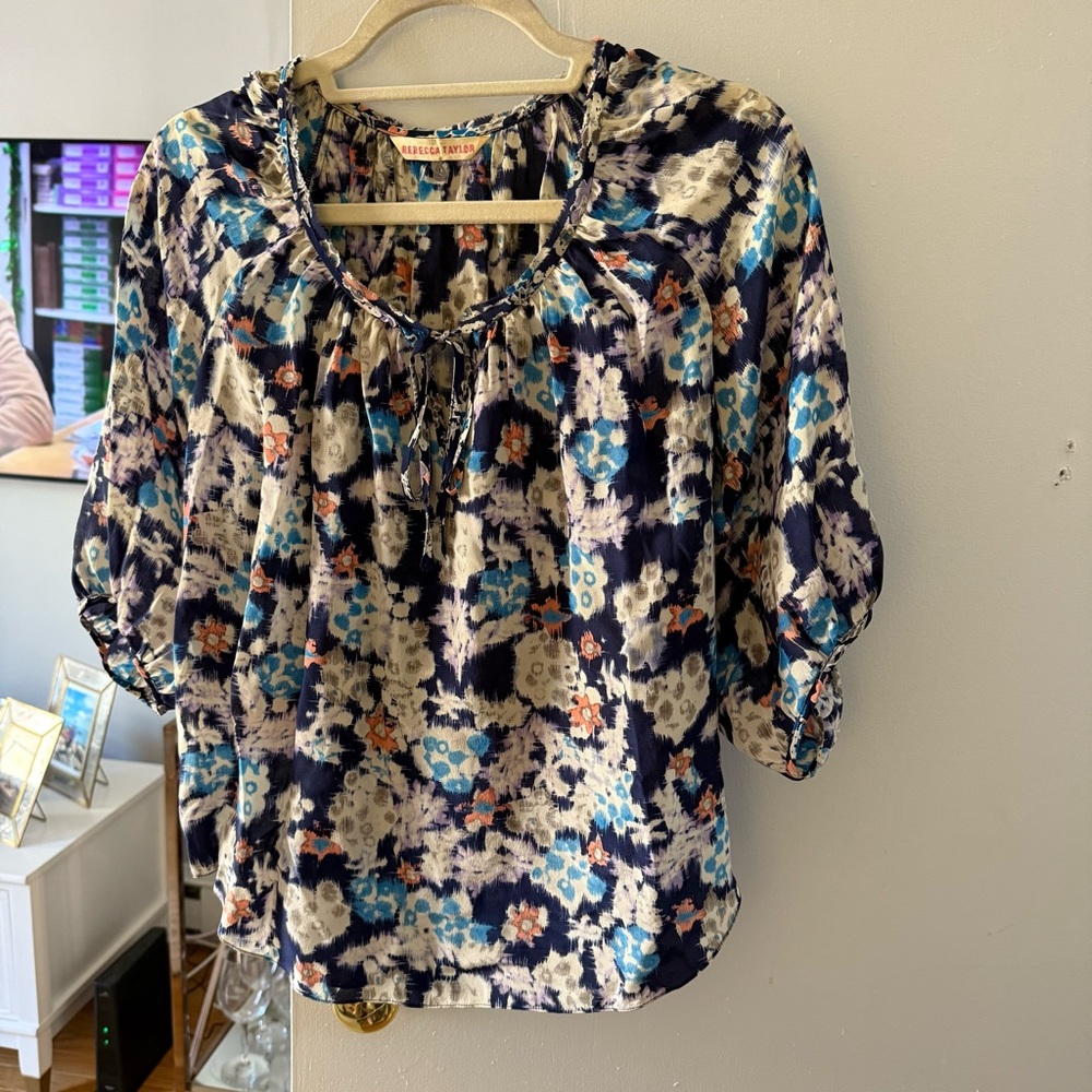 Rebecca Taylor Blue and Cream Floral Blouse